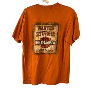 Harley Davidson Sturgis SD T Shirt size L Orange Short Sleeve Wanted Poster